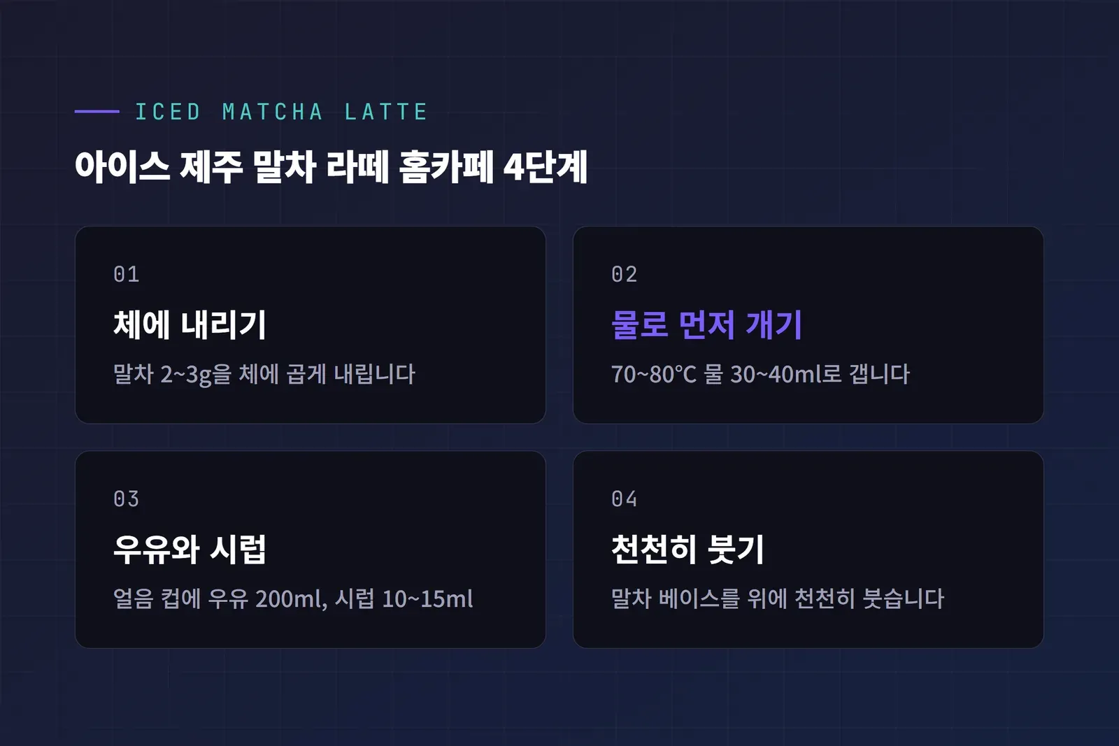 아이스 제주 말차 라떼 홈카페 레시피 4단계, 말차를 물로 먼저 개기